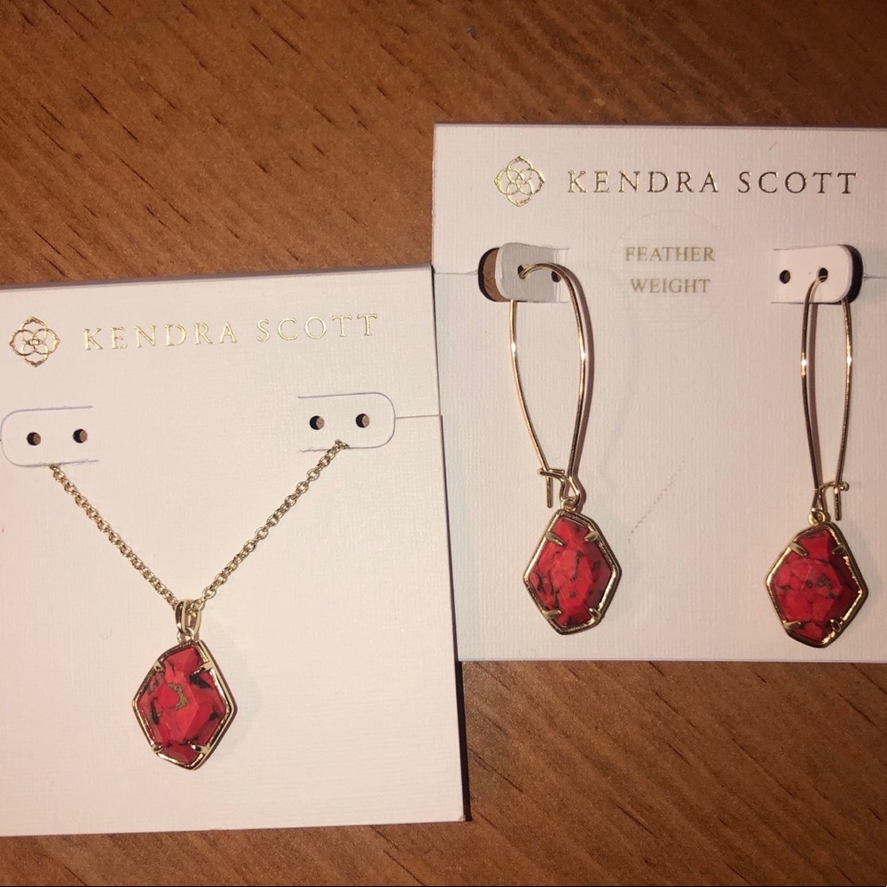 Kendra Scott Earrings & Necklace in Red Magnesite